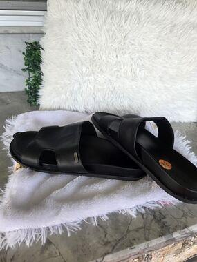 Aldo Black Leather Slide Sandals